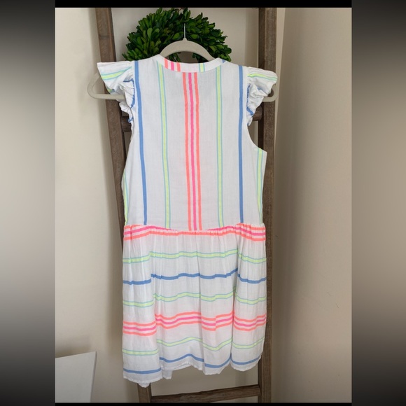 Vineyard Vines White Gauze neon stripes/flutter sleeve dress SZ 2 - Picture 3 of 3